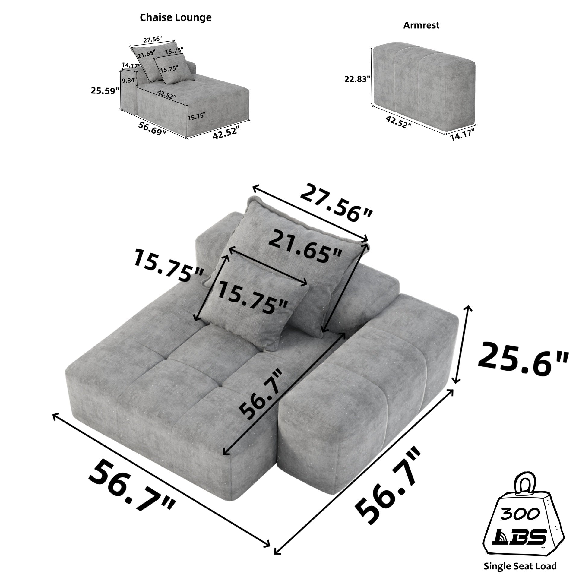 Modern Oversized Modular Sectional Sofa,Sparkling Chenille Fabric Soft Cushion Sofa with 2 Pillows,DIY Combination Tufted Sofa,No Assembly Required