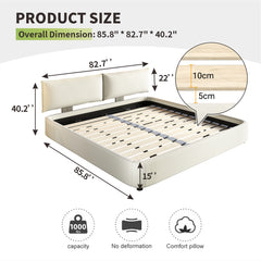 King Size Cloud Bed Frame with Oversized Padded Movable Headboard, Chenille Upholstered Bed with Round Corner,Metal + Solid Wooden Slat Double Support,No Box Spring Needed, Beige/White