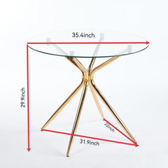 Dining Table with chrome metal leg and tempered glass,Modern Space Saving Kitchen Table for Living Room,chrome color metal legs