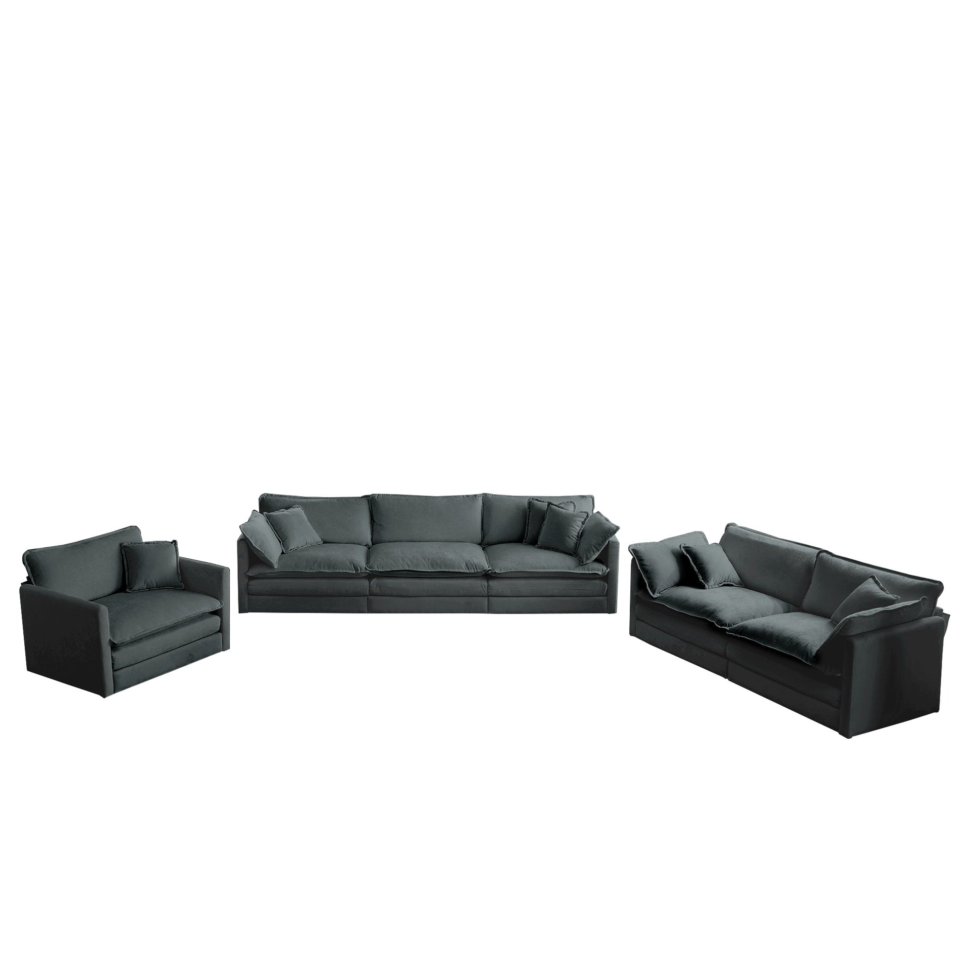 Modern Sofa Couch, 3 Piece Set Extra Deep Seat Sectional Sofa for Living Room, Oversized Sofa, 3 Seat Sofa, Loveseat and Single Sofa, Gray Chenille
