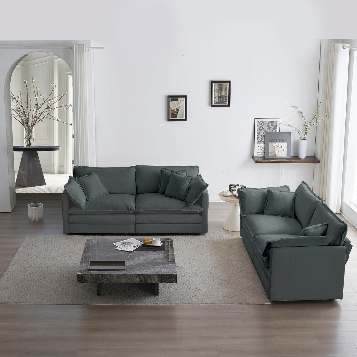 2 - Piece Living Room Set , 2 Pieces Upholstered Loveseat and Couch for Home Office Lounge,  Sofa Set of 2, 2-Piece (2+2 Seat) Couch Set For Living Room ,Gray Chenille