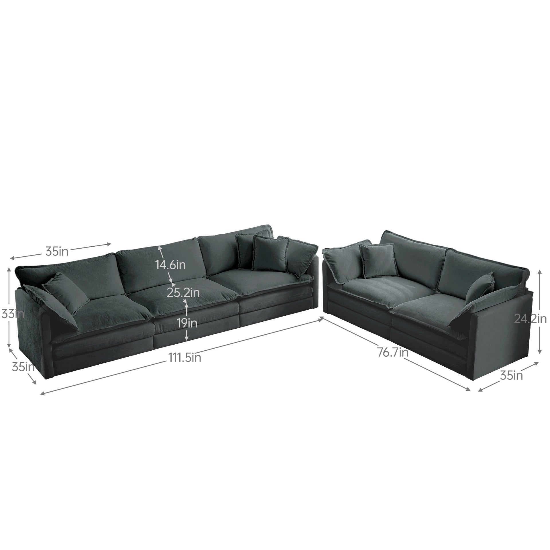 Sofa Set of 2 Chenille Couch, 2+3 Seater Sofa Set Deep Seat Sofa, Modern Sofa Set for Living Room, Gray Chenille