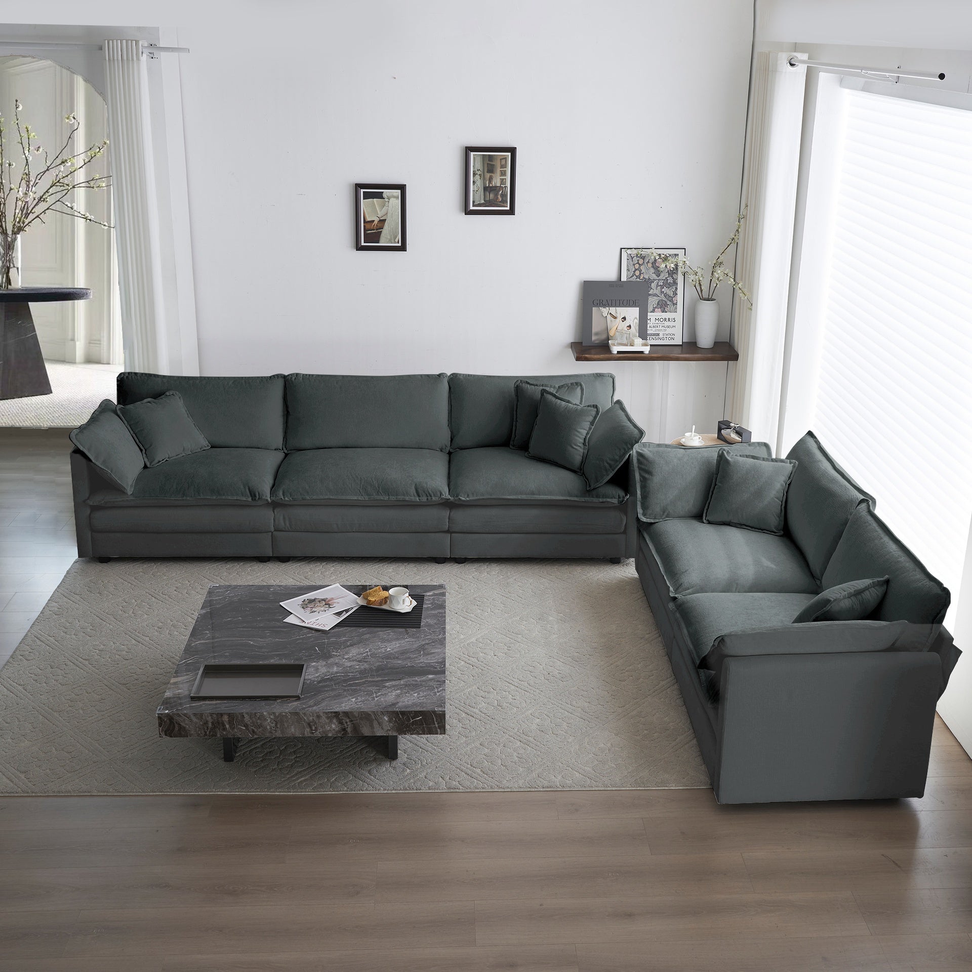 Sofa Set of 2 Chenille Couch, 2+3 Seater Sofa Set Deep Seat Sofa, Modern Sofa Set for Living Room, Gray Chenille