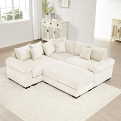 Oversized Cloud Modular Sectional Couch, Convertible Sectional Couches,Extra-Thick Armrests With An Ottoman,Soft Corduroy Fabric,Ergonomic Design, Easy Assembly,For Living Rooms Reading Rooms,Cream