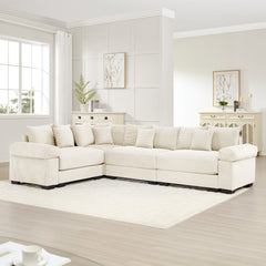 Oversized Cloud Modular Sectional Couch,Convertible Sectional Couches Deep Seat Extra-Wide Armrests,12 Throw Pillows Premium Corduroy Fabric, Ergonomic Design,Easy Assembly,For Living Rooms,Cream