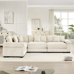 Oversized Cloud Modular Sectional Couch,Convertible Sectional Couches Deep Seat Extra-Wide Armrests,12 Throw Pillows Premium Corduroy Fabric, Ergonomic Design,Easy Assembly,For Living Rooms,Cream