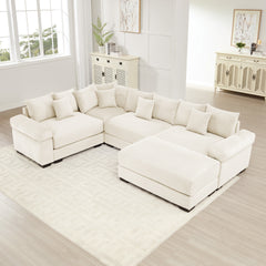 Oversized Cloud Modular Sectional Couch, Convertible Sectional Couches,Extra-Thick Armrests With An Ottoman,Premium Corduroy Fabric, Ergonomic Design, Easy Assembly, For Living Rooms Bedroom,Cream