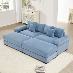 82.6"  Oversized Cloud Modular Sectional Couch, Soft Corduroy Fabric With An Ottoman,Deep Seat Wide Armrests, Ergonomic Design Easy Assembly,Soft Corduroy,For Living Rooms Lounges,Blue