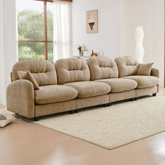 Four-Seater Modular Sectional Couch,Premium Chenille Fabric,With 2 Throw Pillows,Tufted Cushion Backrest Design,High-Density Foam Easy Install,Fits Bedrooms,Living Rooms, Reading Nooks,Camel