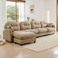 Modular Sectional L Shaped Couch With Ottoman,Soft Chenille Fabric,Ergonomic Design,Tufted Cushion Backrest Design,High Quality Wooden Base Easy Install,Fits Bedrooms Living Rooms Reading Nooks,Camel
