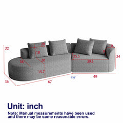 Modern Upholstered Oversized Sectional Sofa, 112-Inch Chenille 4-Seater Extra Deep & Wide Seat Curved Cloud Couch with 4 Throw Pillows, Free Combination Sofa Couch for Living Room,Bedroom