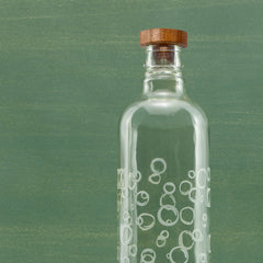 Bubbles Glass Water Bottle with Wooden Stopper-750 ml