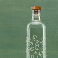 Bubbles Glass Water Bottle with Wooden Stopper-750 ml