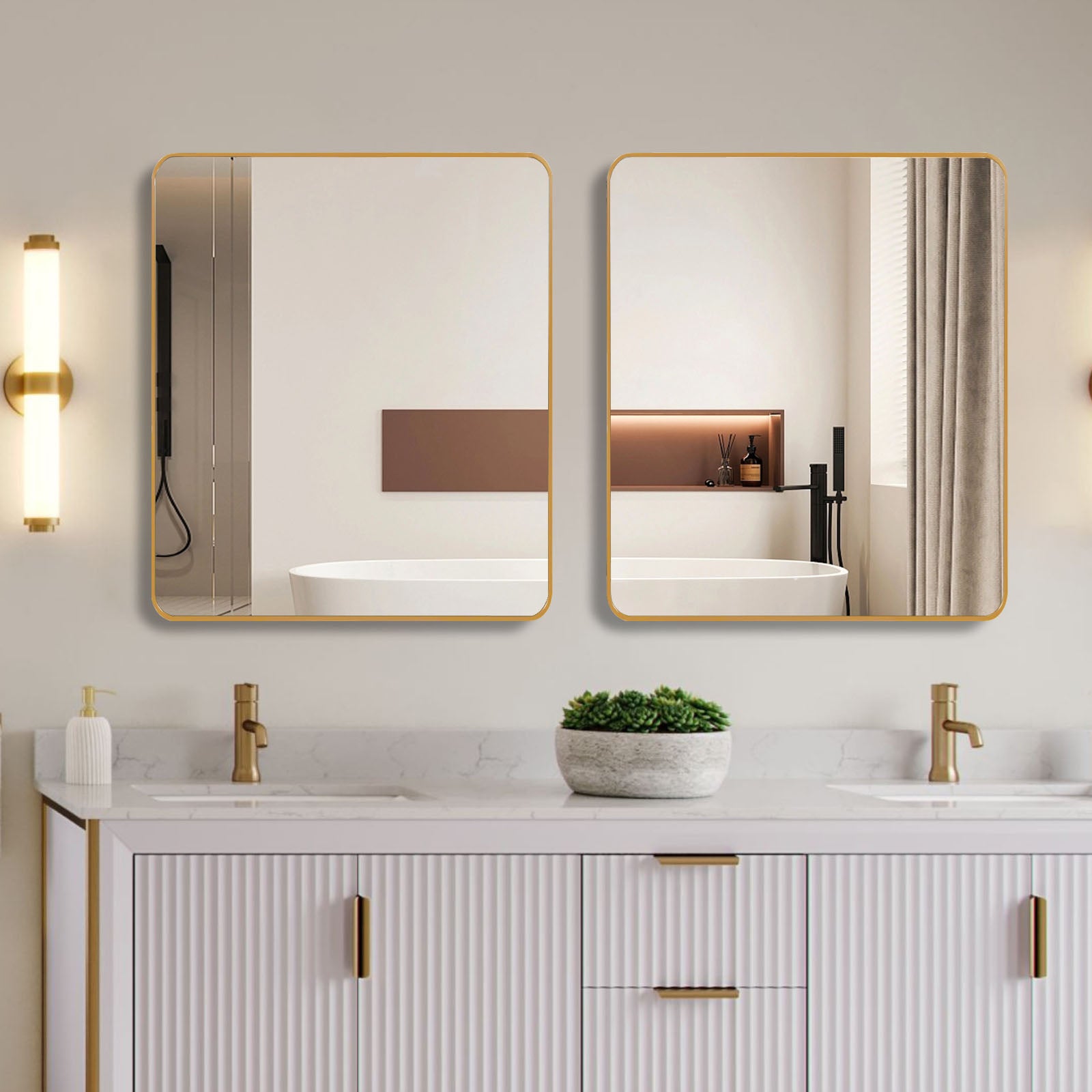 36in x 36in Inch Gold Metal Framed Square Bathrrom Mirror for Wall.