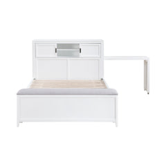 White Finish Full Platform Bed with Bookcase Headboard Drawers Hidden Desk Stool Footboard Storage Bench Bedroom Furniture 1pc