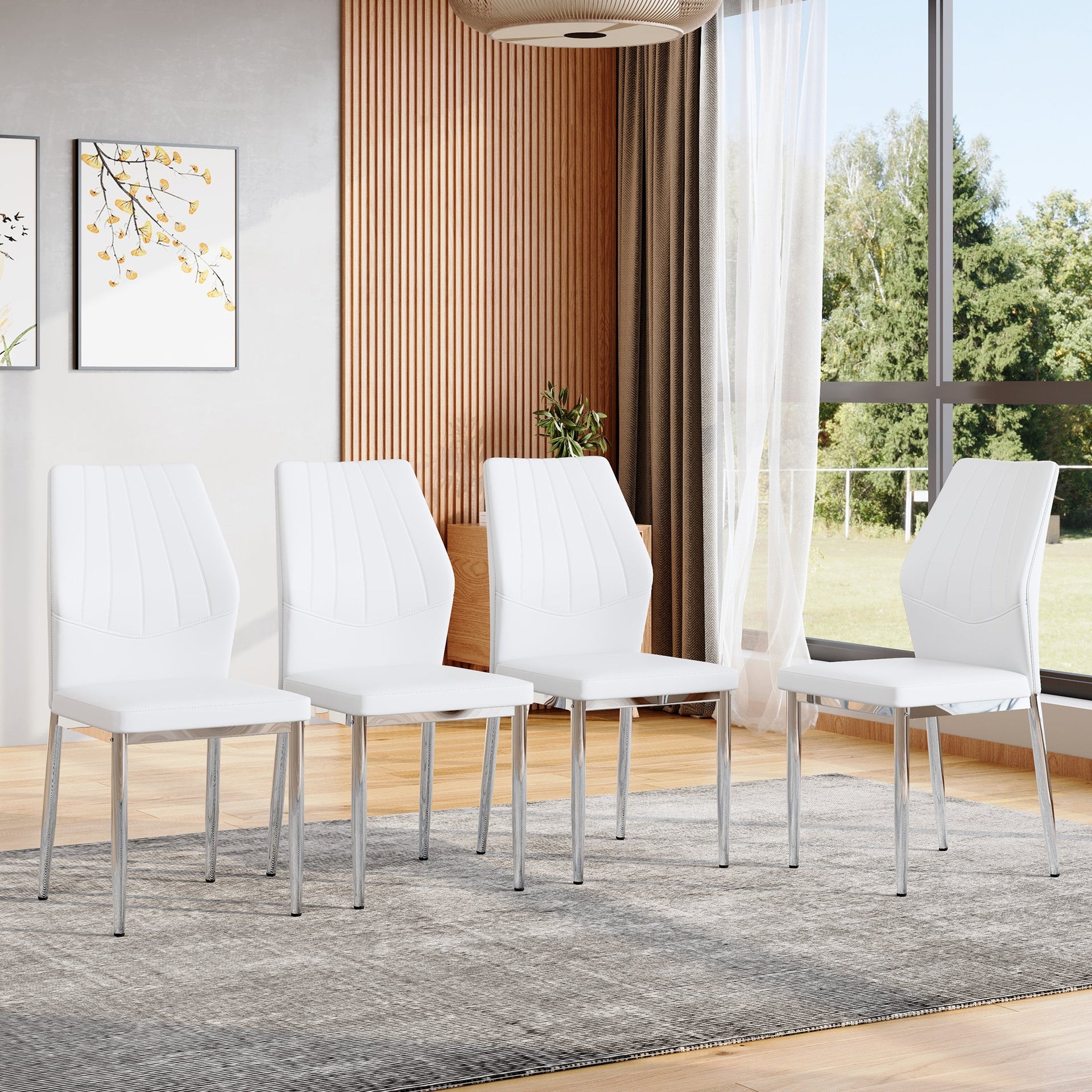 Set of 4 Silver - and - White Dining Chairs,37 inches High: Ergonomic PU Backrest, Combines Comfort and Style.Perfectly blends comfort and elegance, Injecting more comfort and style into dining time.
