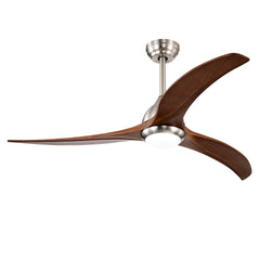 52" Solid Wood Blades Ceiling Fan With Light with Remote Control, Noiseless Reversible Motor, 6 Speed ,3 Color , for Patio Living Room, Bedroom, Indoor.(Stain nickel + Walnut )