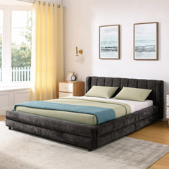 Queen Size Upholstered Bed Frame with Thick Fabric, comfortable upholstered bed frame, Chenille fabric, with headboard and solid bed frame. With drawer for storage-Dark Gray(86''*68.5''*67'')