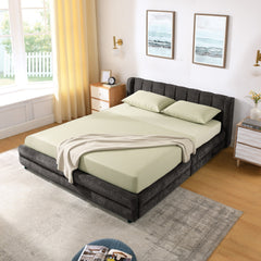 Queen Size Upholstered Bed Frame with Thick Fabric, comfortable upholstered bed frame, Chenille fabric, with headboard and solid bed frame. With drawer for storage-Dark Gray(86''*68.5''*67'')