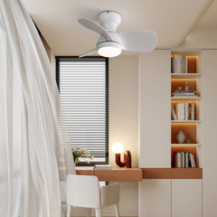 23 Inch Indoor Ceiling Fan With 3 ABS Blades Remote Control Reversible DC Motor White With 18W Led Light