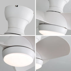 23 Inch Indoor Ceiling Fan With 3 ABS Blades Remote Control Reversible DC Motor White With 18W Led Light