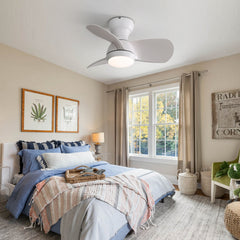 23 Inch Indoor Ceiling Fan With 3 ABS Blades Remote Control Reversible DC Motor White With 18W Led Light