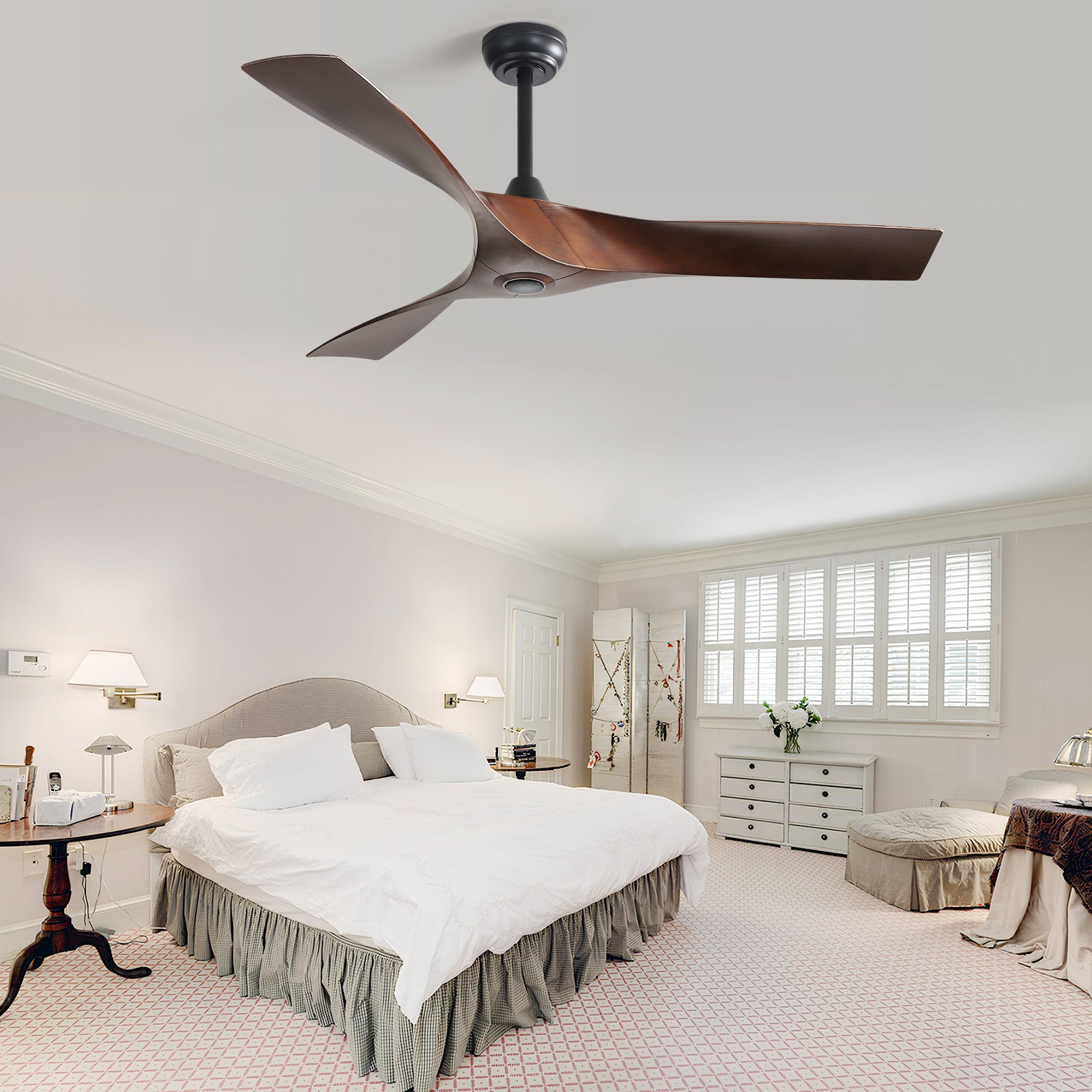 52 Inch Modern Ceiling Fan With 3 ABS Blades Remote Control Reversible DC Motor Without Light For Living Room