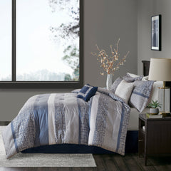 7 Piece Jacquard Comforter Set Navy King