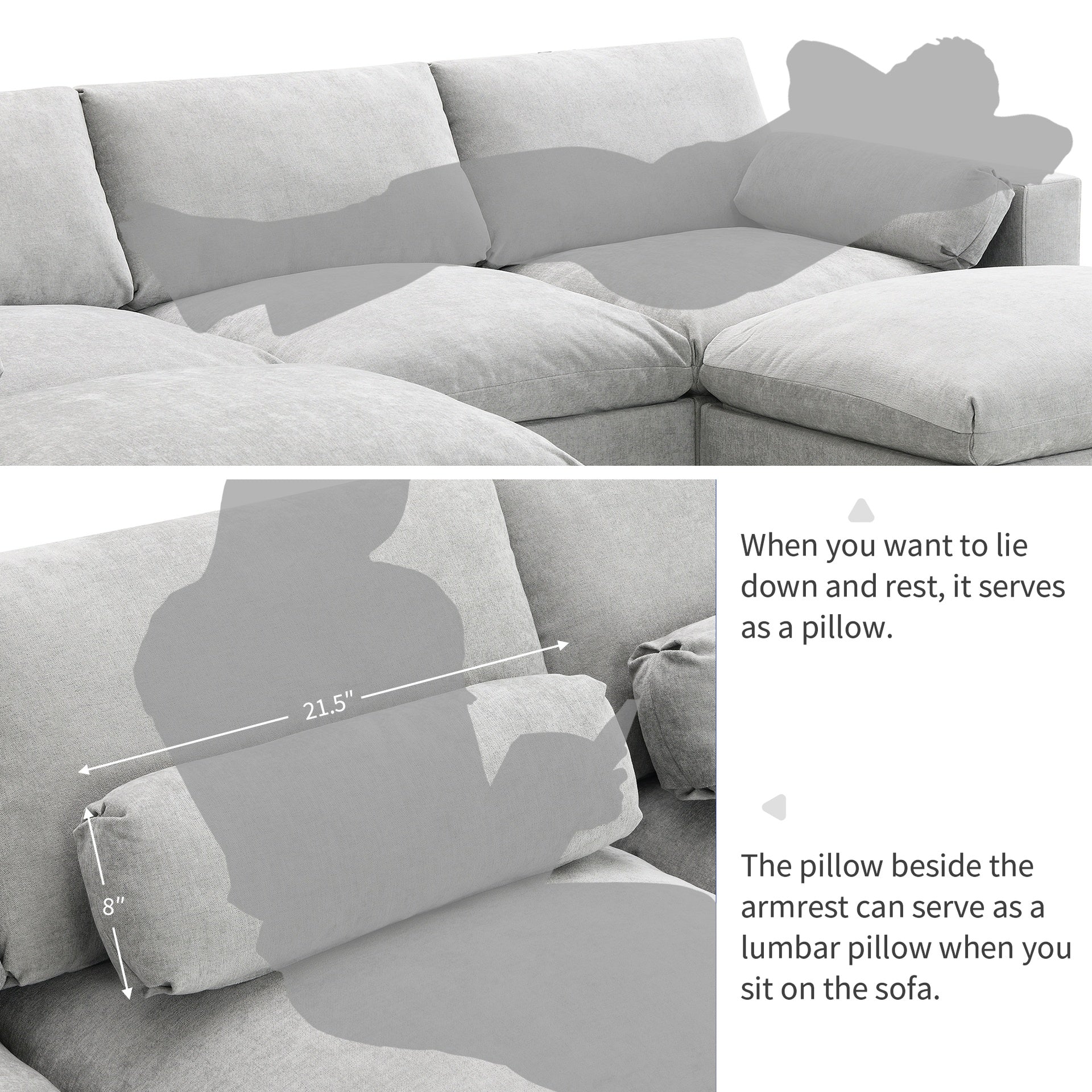 86.5'' Chenille Modular Sectional Sofa with Storage Pockets, 5 Seat U Shaped Couch Set with Pillows,Free Combination,Modern Cloud Sofa with 2 Movable Ottoman for Living Room,Apartment,3 Colors