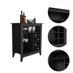 Essential Bar Cabinet, One Open Shelf, Six Built-in Wine Rack, One Drawer -Black
