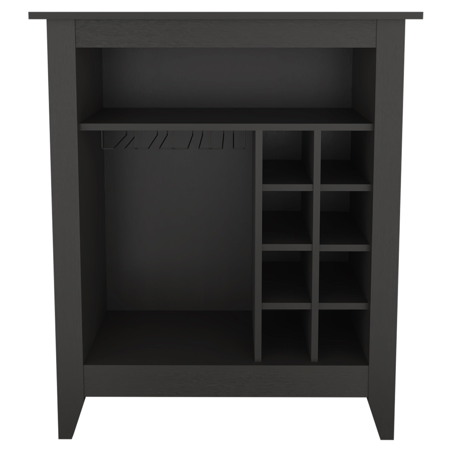 Essential Bar Cabinet, One Open Shelf, Six Built-in Wine Rack, One Drawer -Black