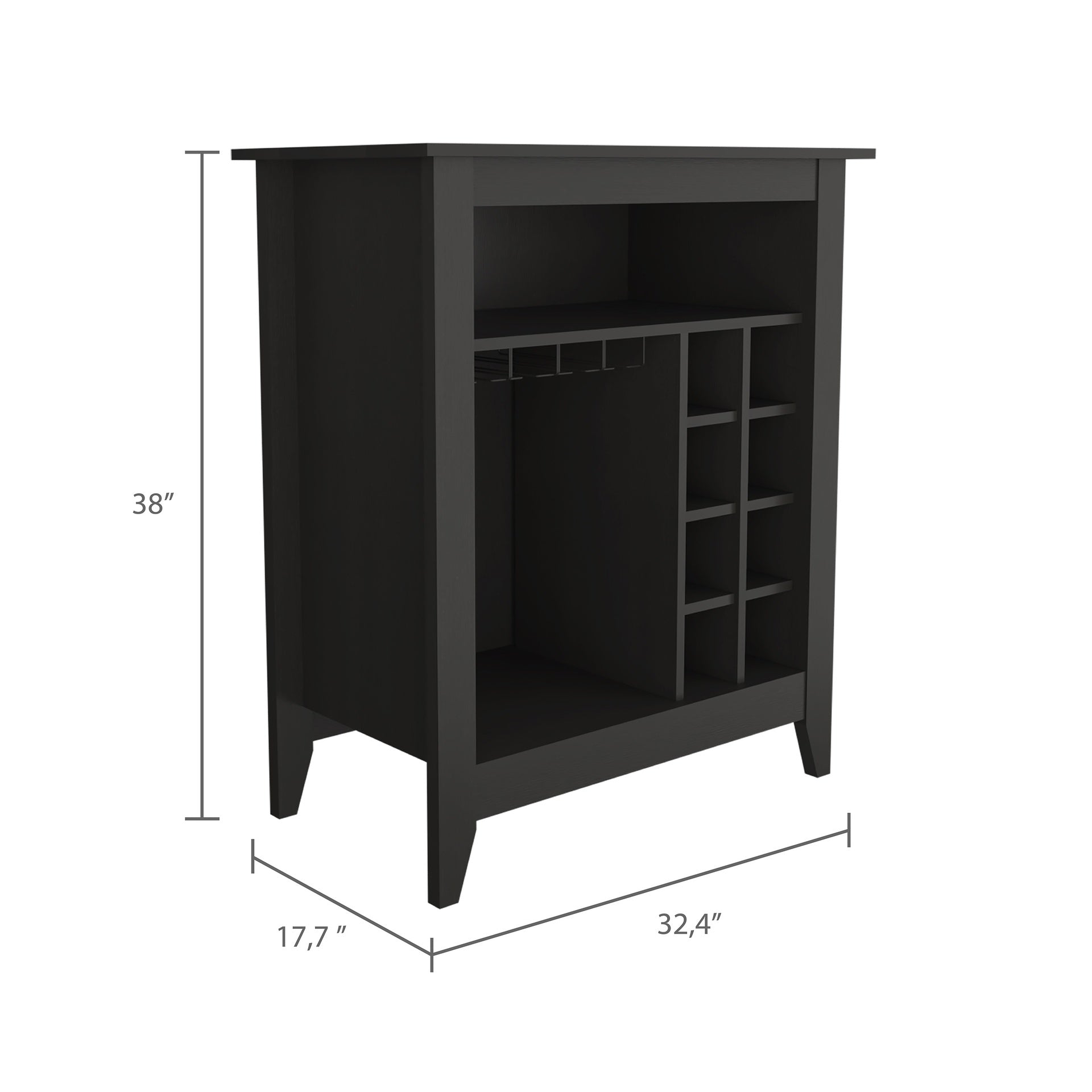 Essential Bar Cabinet, One Open Shelf, Six Built-in Wine Rack, One Drawer -Black