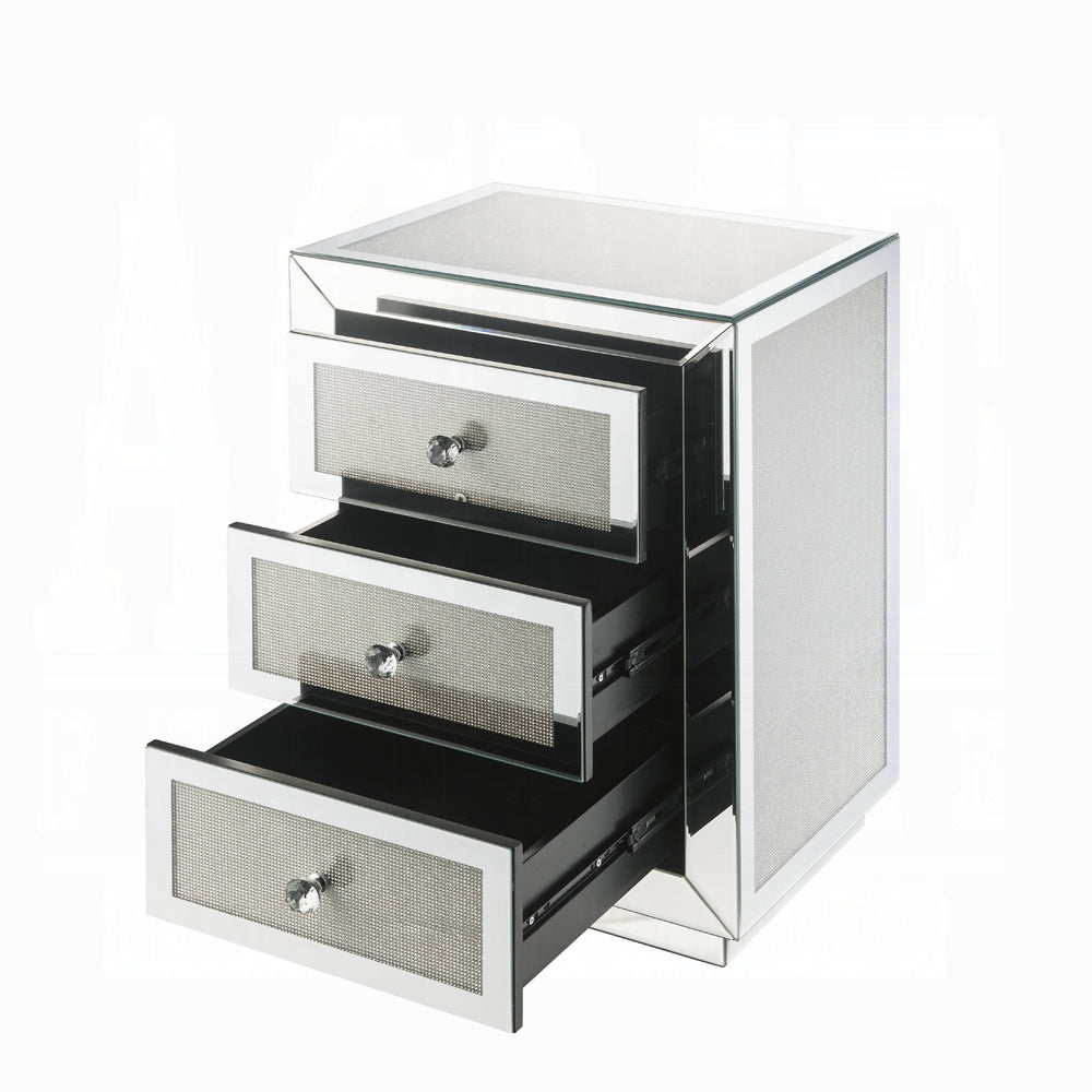 Glam Style Nightstand with Three Drawers Mirrored Finish Modern Home Furniture Accent Table
