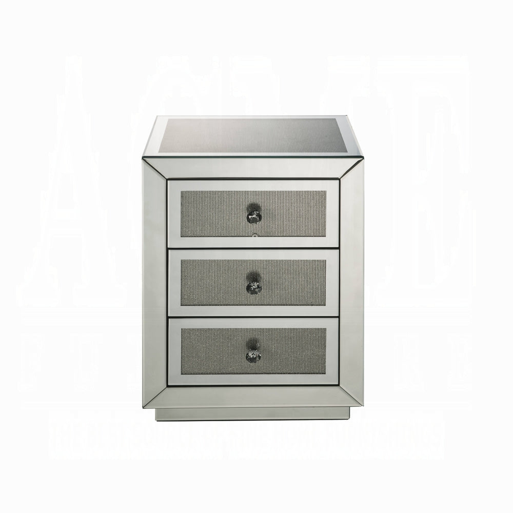 Glam Style Nightstand with Three Drawers Mirrored Finish Modern Home Furniture Accent Table
