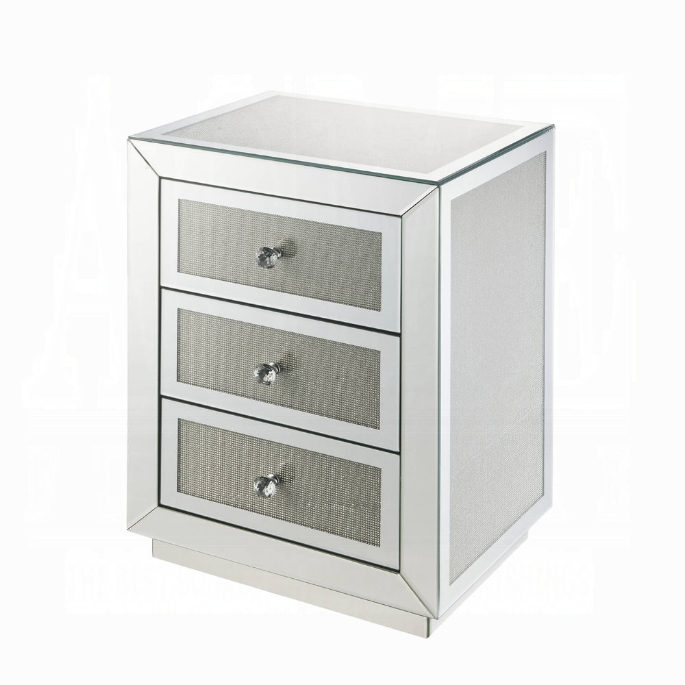 Glam Style Nightstand with Three Drawers Mirrored Finish Modern Home Furniture Accent Table