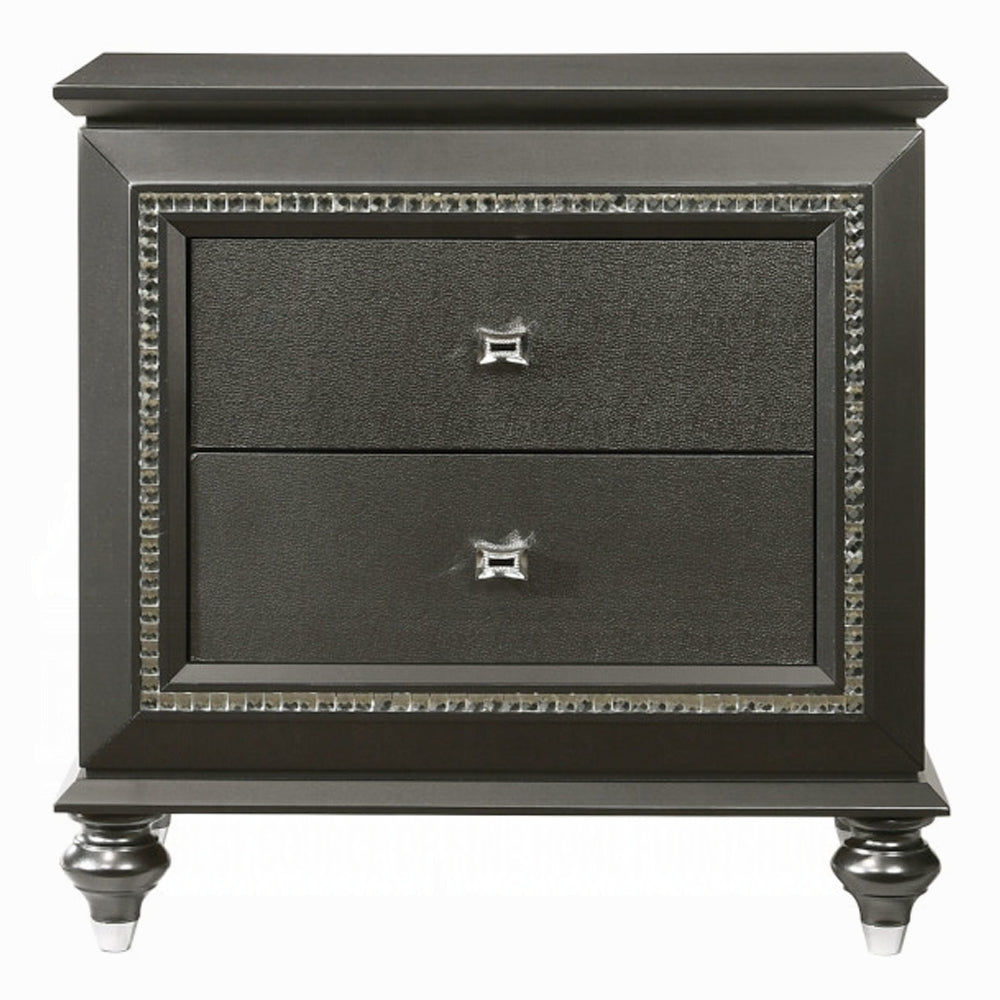 1pc Transitional Metallic Gray Finish Nightstand with Two Storage Drawers Wooden Bedroom Furniture