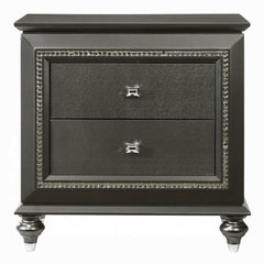 1pc Transitional Metallic Gray Finish Nightstand with Two Storage Drawers Wooden Bedroom Furniture