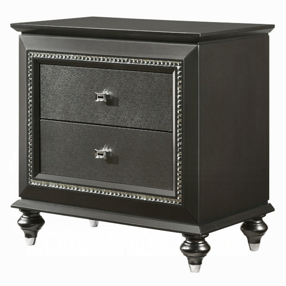 1pc Transitional Metallic Gray Finish Nightstand with Two Storage Drawers Wooden Bedroom Furniture