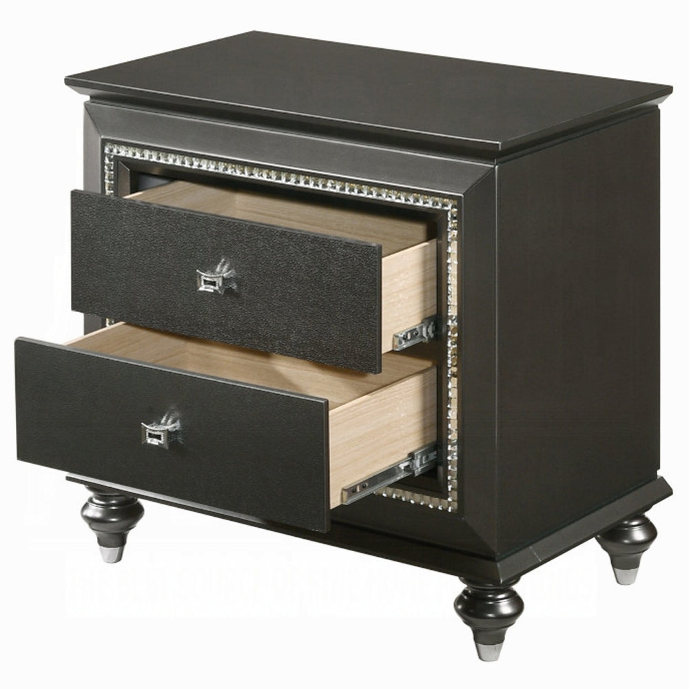 1pc Transitional Metallic Gray Finish Nightstand with Two Storage Drawers Wooden Bedroom Furniture