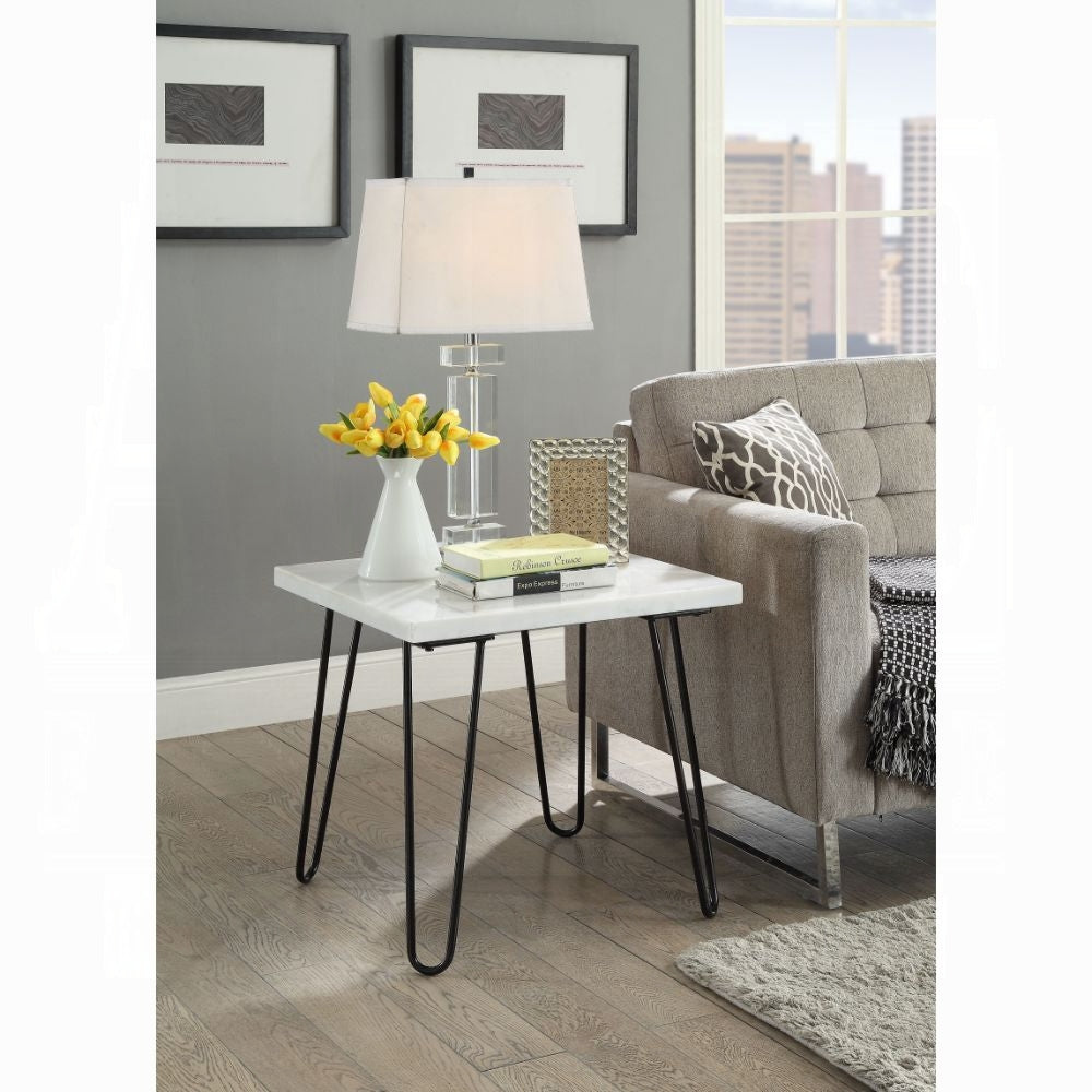 Modern Elegance White Marble End Table 1pc Luxury Living Room Furniture Black Finish Legs Side Table