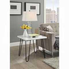 Modern Elegance White Marble End Table 1pc Luxury Living Room Furniture Black Finish Legs Side Table