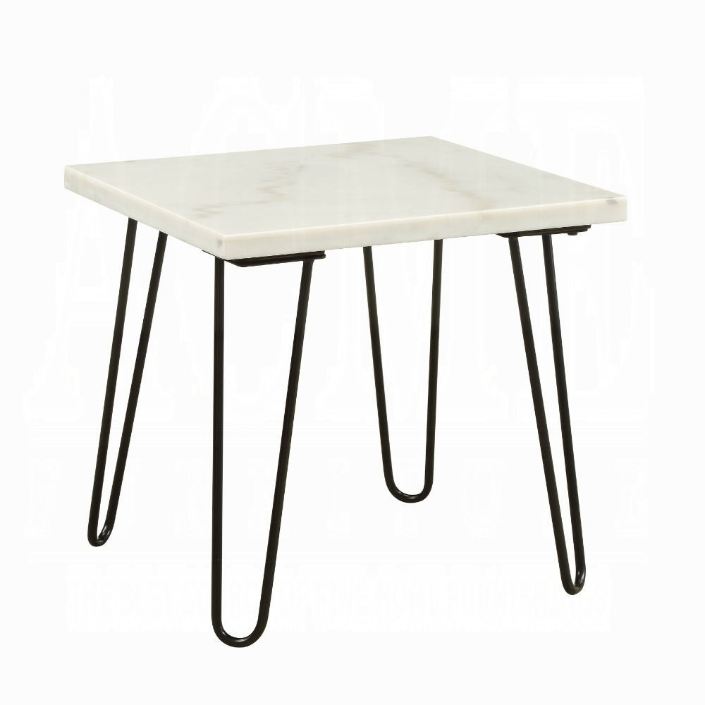 Modern Elegance White Marble End Table 1pc Luxury Living Room Furniture Black Finish Legs Side Table