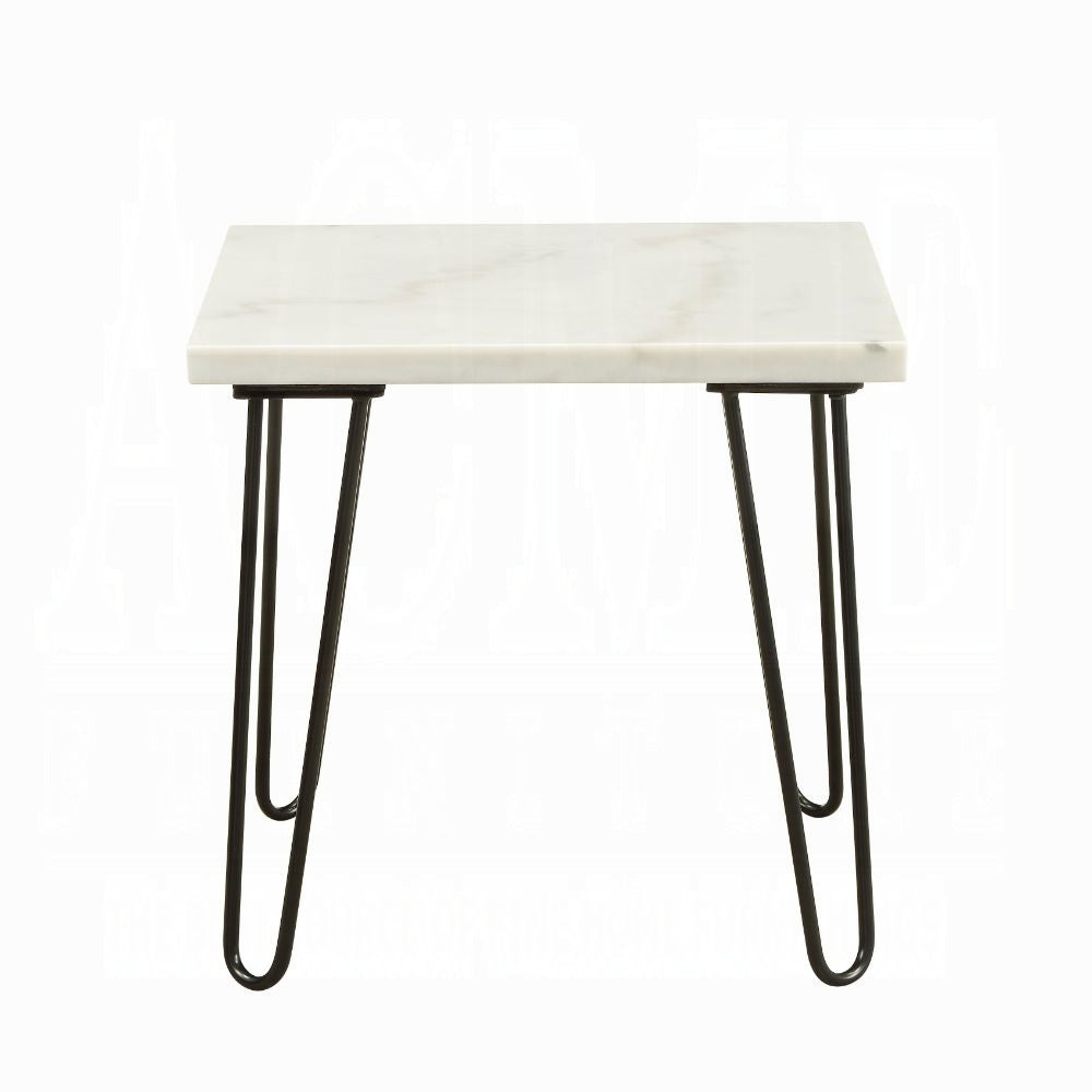 Modern Elegance White Marble End Table 1pc Luxury Living Room Furniture Black Finish Legs Side Table