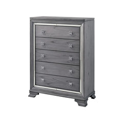 Contemporary Style 1pc Chest Five English Dovetail Drawers Ball Bearing Glides Mirror Trim Light Gray Finish