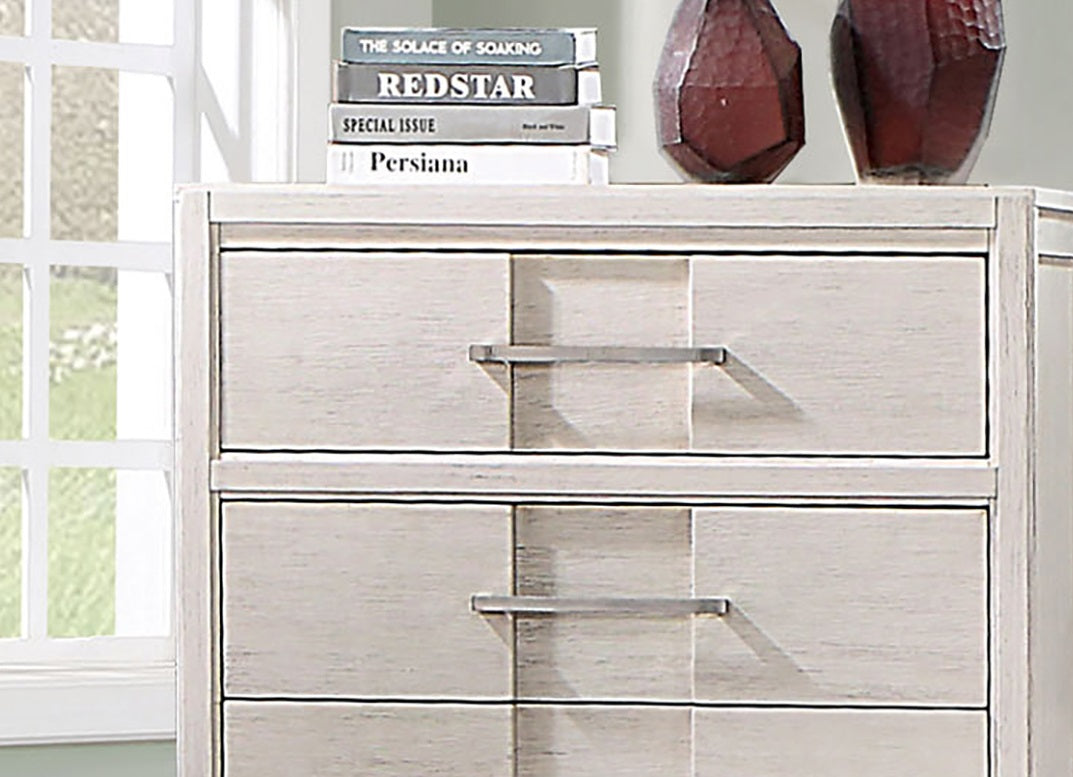 Transitional Style 1pc Chest English Dovetail Five Drawers Simple Design Curve Handles White Finish