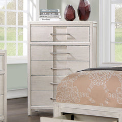 Transitional Style 1pc Chest English Dovetail Five Drawers Simple Design Curve Handles White Finish