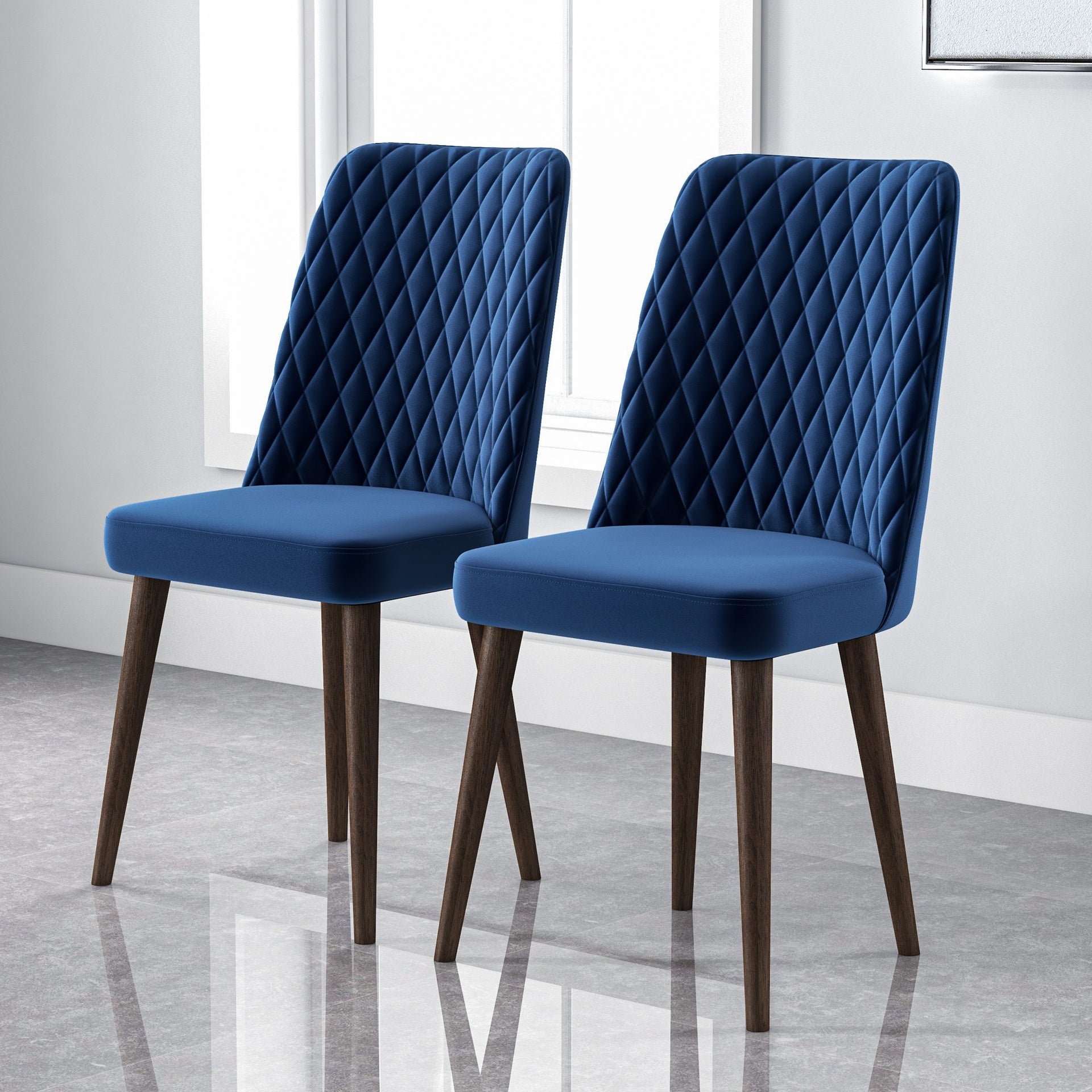 Best selling Katie Mid-Century Modern Velvet Dining Chair (Set  Of 2)- Blue, Solid Wood, 20x18x36 Inches Table Chairs for Living Room Bedroom Outdoor Lounge