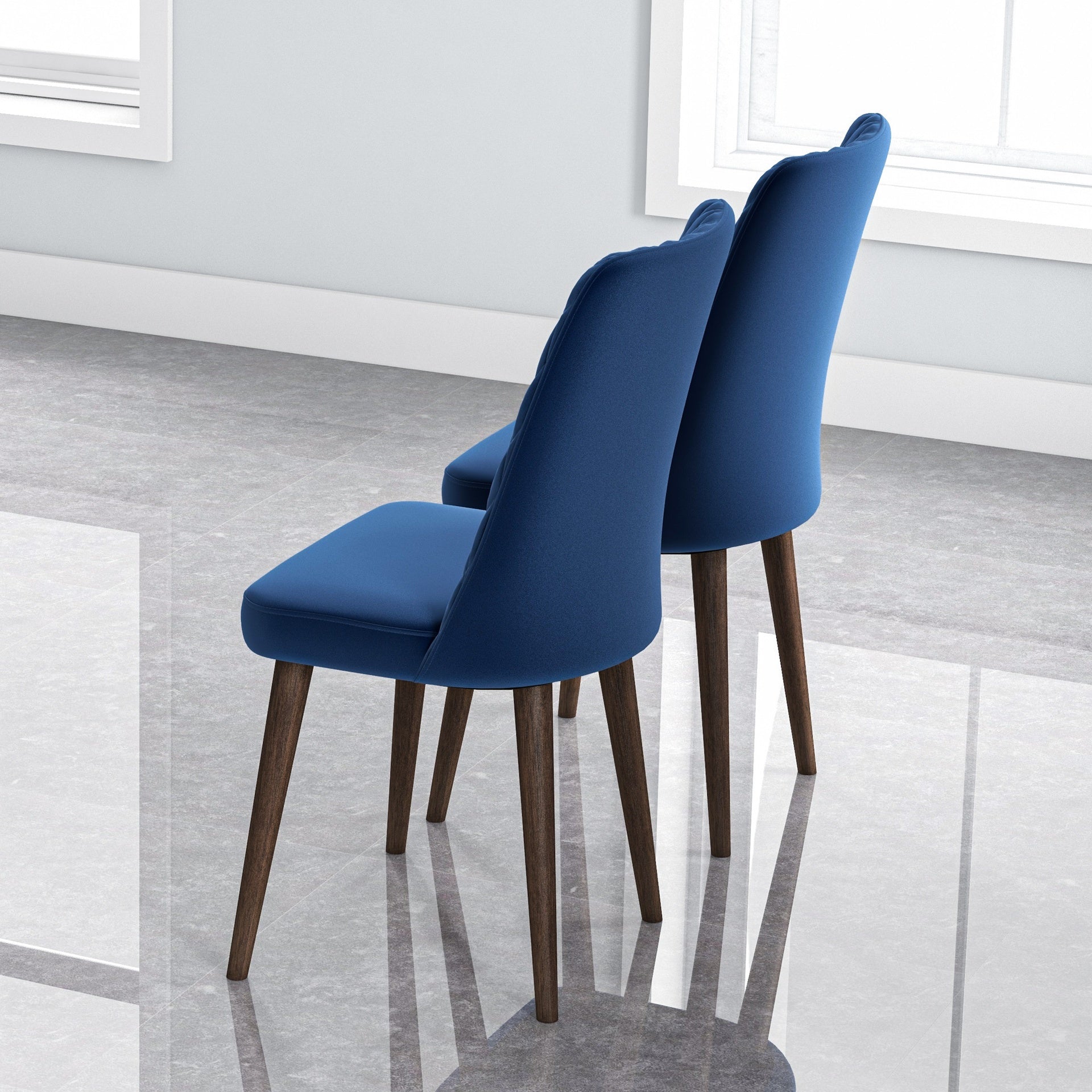 Best selling Katie Mid-Century Modern Velvet Dining Chair (Set  Of 2)- Blue, Solid Wood, 20x18x36 Inches Table Chairs for Living Room Bedroom Outdoor Lounge