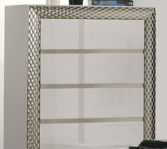 1pc Chest 5-Drawers Plinth Base Silver Molding Glass Shelf Felt Lined Drawers Gray Finish Glam Style Bedroom Furniture