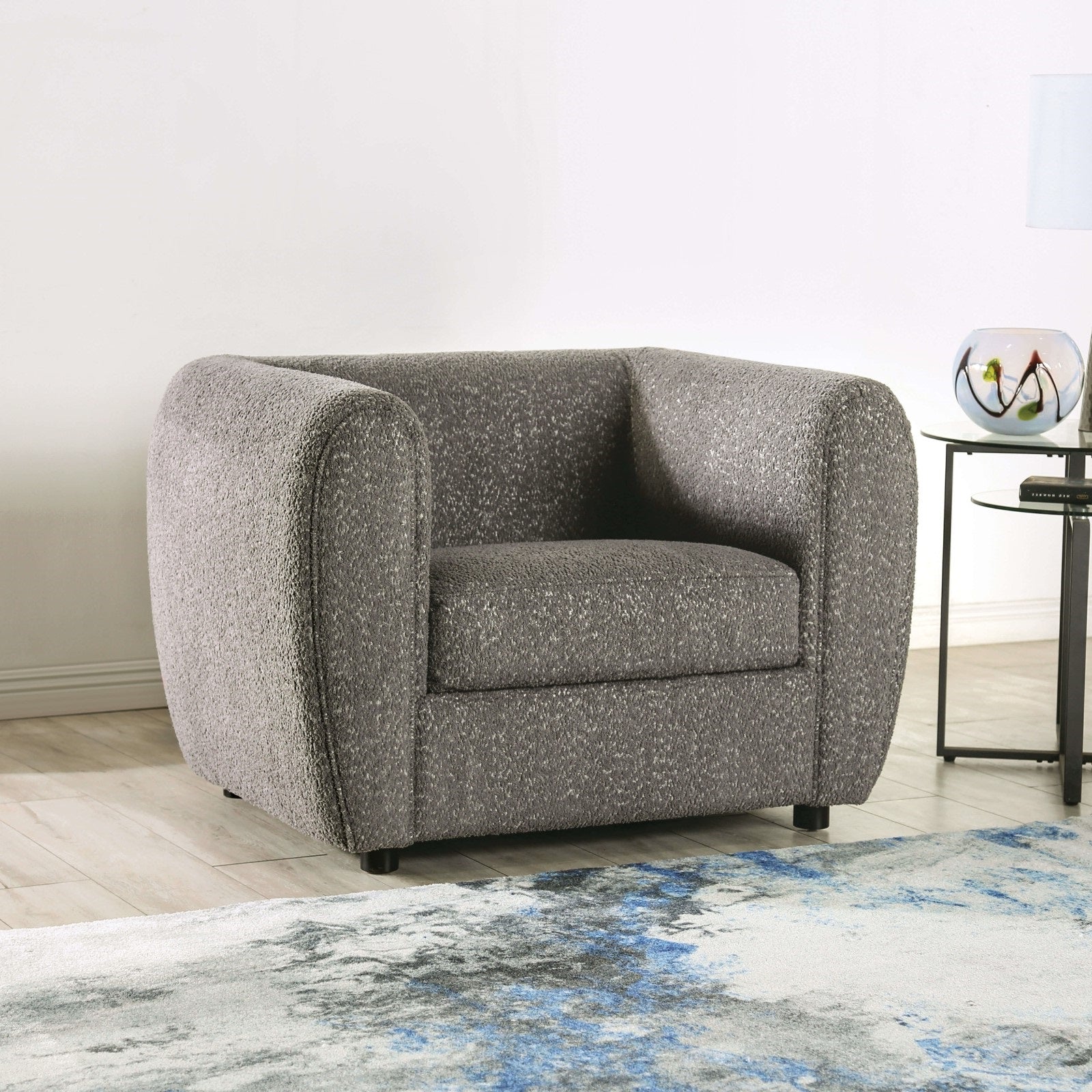 Gray Finish Low Back Chair Wooden Legs Box Seat Cushion High Density Foam Welt Trim Tuxedo Inspired Design Primary Living Room